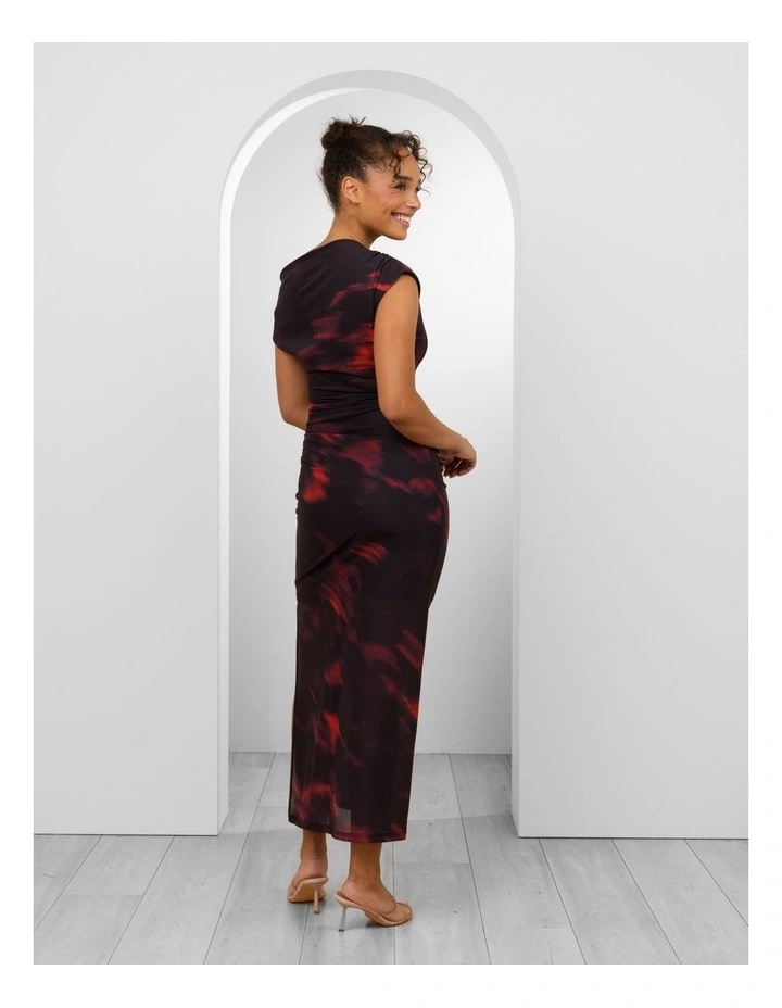 Peggy Off Shoulder Maxi in Black and Red Abstract Print image 3
