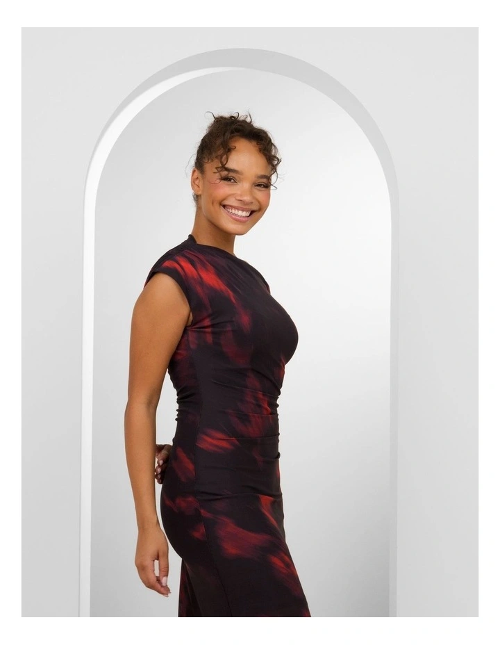 Peggy Off Shoulder Maxi in Black and Red Abstract Print image 4