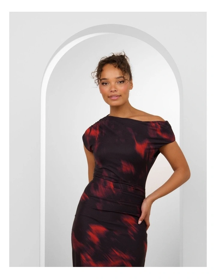Peggy Off Shoulder Maxi in Black and Red Abstract Print image 5