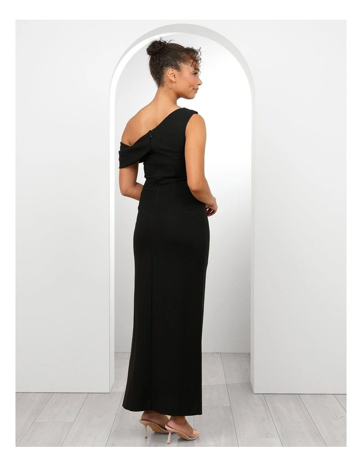 Ellie Drape One Shoulder Dress in Black image 2