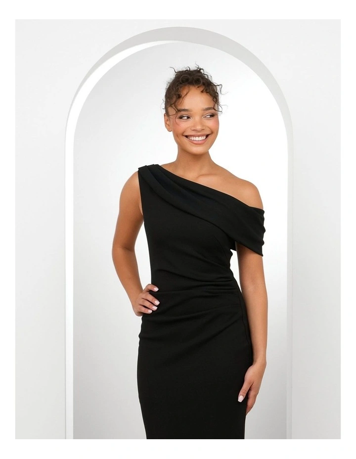 Ellie Drape One Shoulder Dress in Black image 4