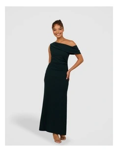 Ellie Drape One Shoulder Dress in Emerald