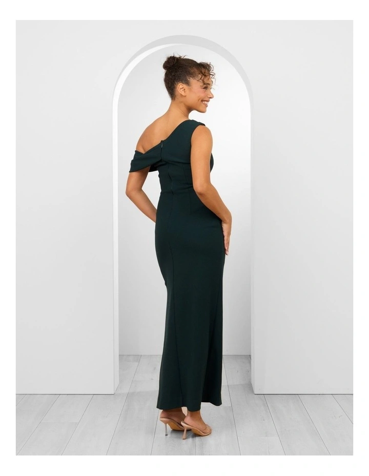Ellie Drape One Shoulder Dress in Emerald image 2