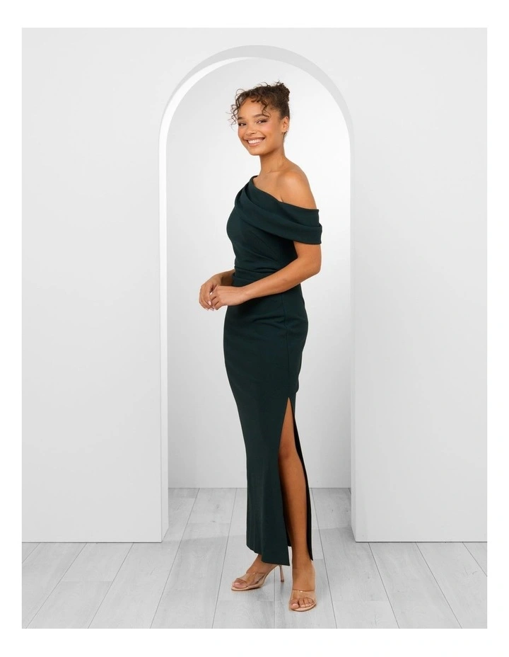 Ellie Drape One Shoulder Dress in Emerald image 3