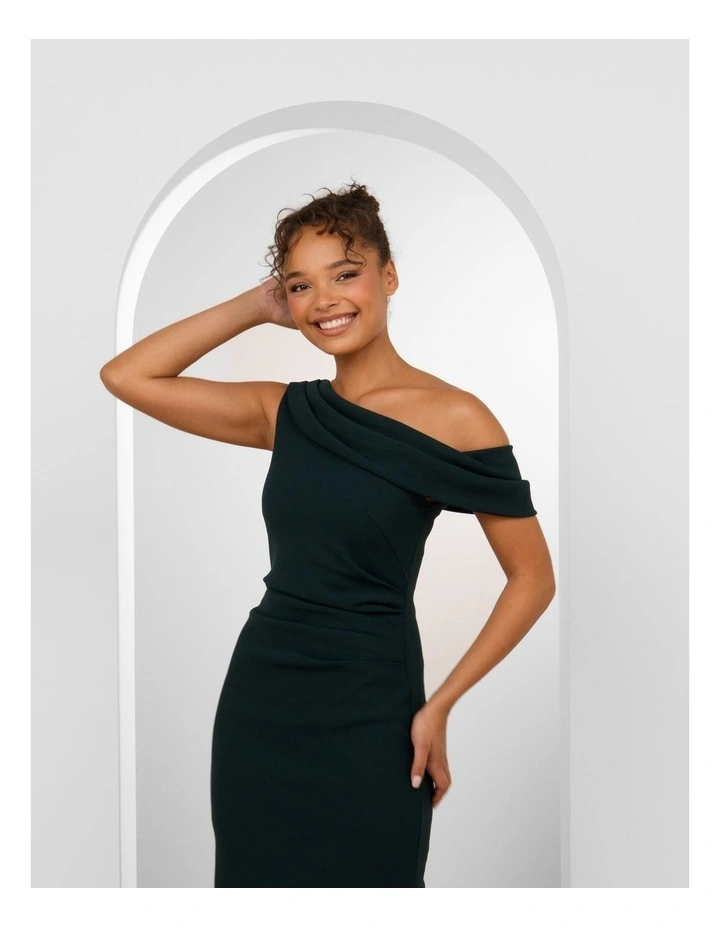 Ellie Drape One Shoulder Dress in Emerald image 4