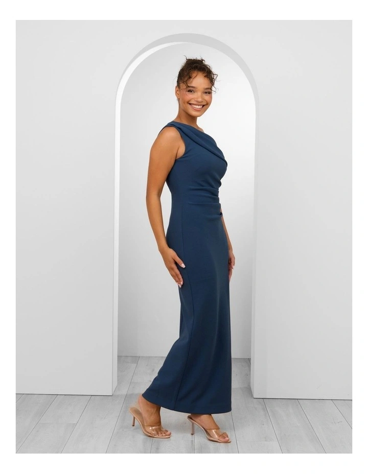 Ellie Drape One Shoulder Dress in Teal image 3