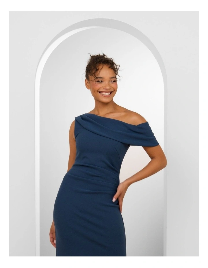 Ellie Drape One Shoulder Dress in Teal image 4