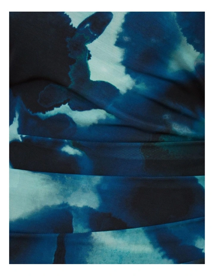 Ida Off Shoulder Mesh Maxi in Teal and Black Abstract Print image 6