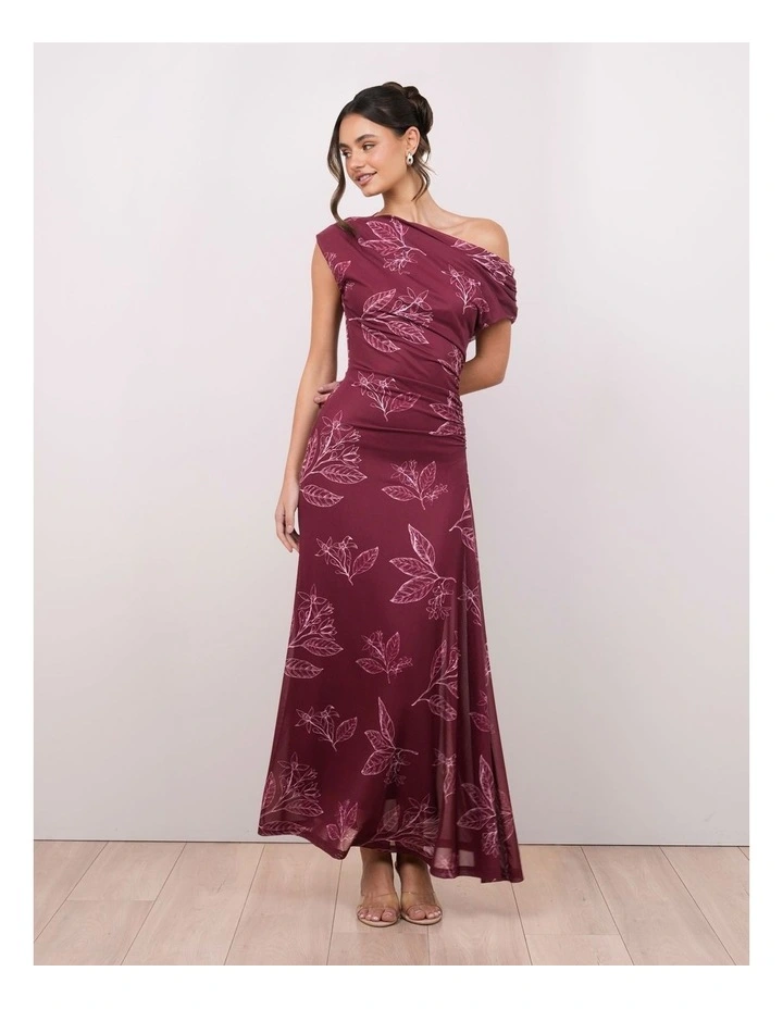 Isabella Mesh Maxi Dress in Ruby Leaf Print image 1