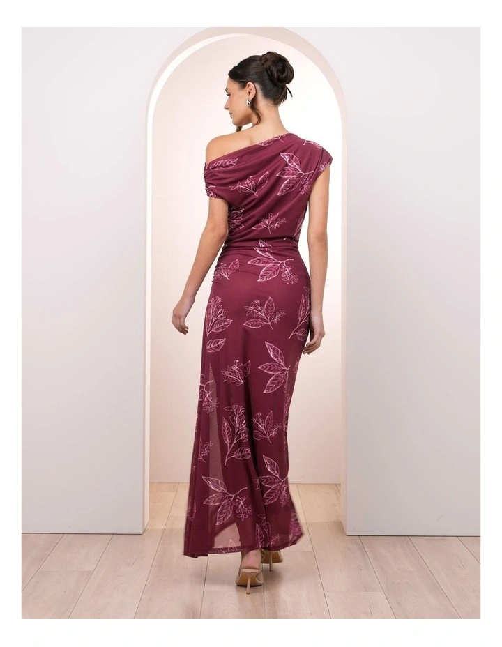 Isabella Mesh Maxi Dress in Ruby Leaf Print image 2