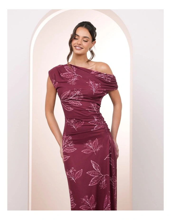 Isabella Mesh Maxi Dress in Ruby Leaf Print image 4