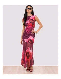 Camryn Maxi Drape Mesh Dress