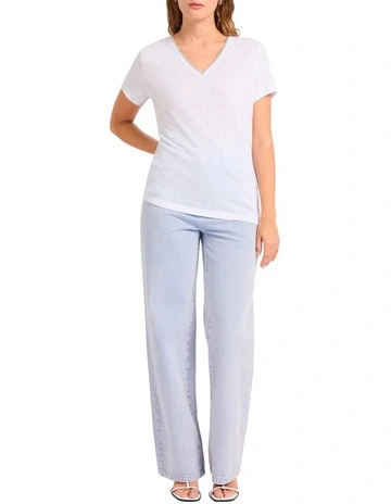 Sam V-neck Linen Tee in White