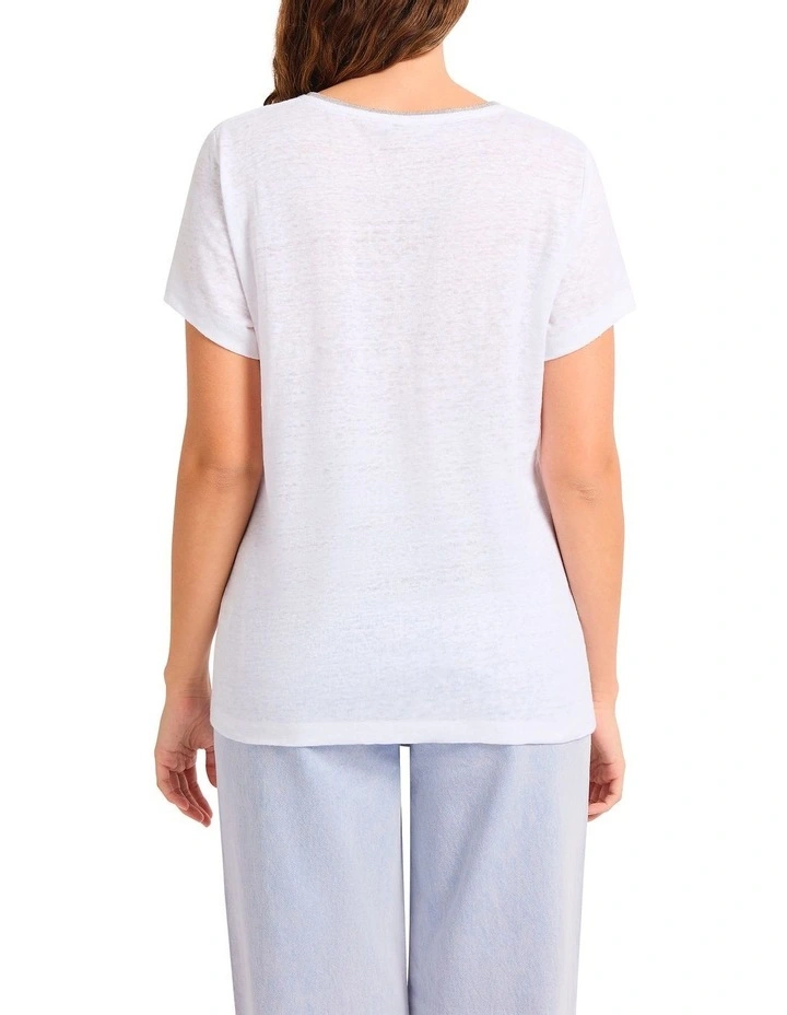 Sam V-neck Linen Tee in White image 3