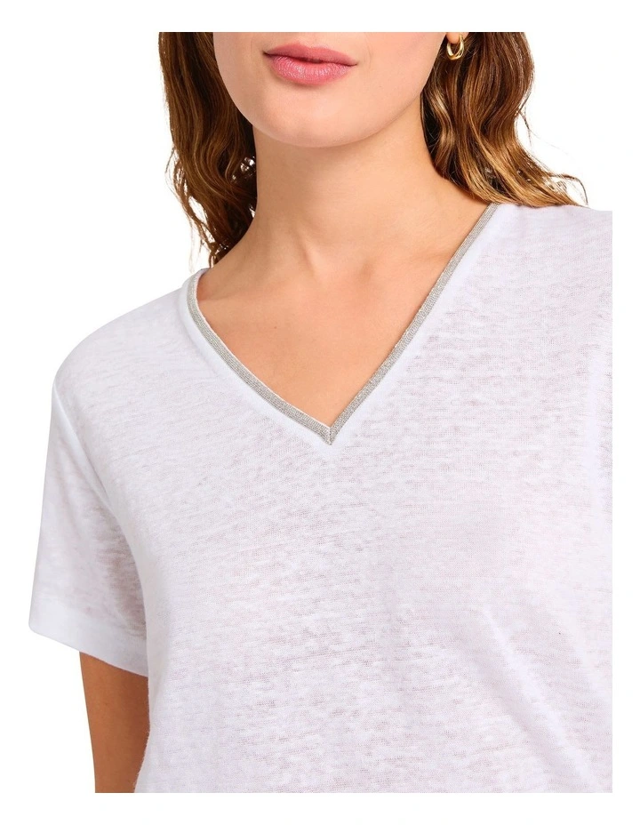 Sam V-neck Linen Tee in White image 4