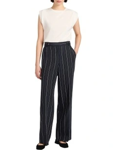 Charles Wide Leg Pant in Navy Stripe