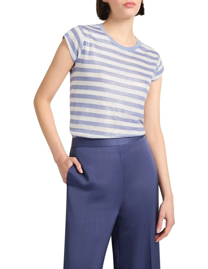 Shining Sun Foil Linen Tee in Blue Stripe image 2