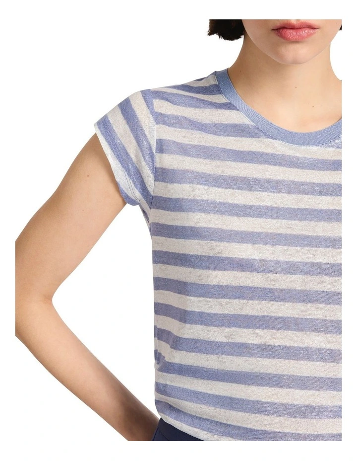 Shining Sun Foil Linen Tee in Blue Stripe image 3
