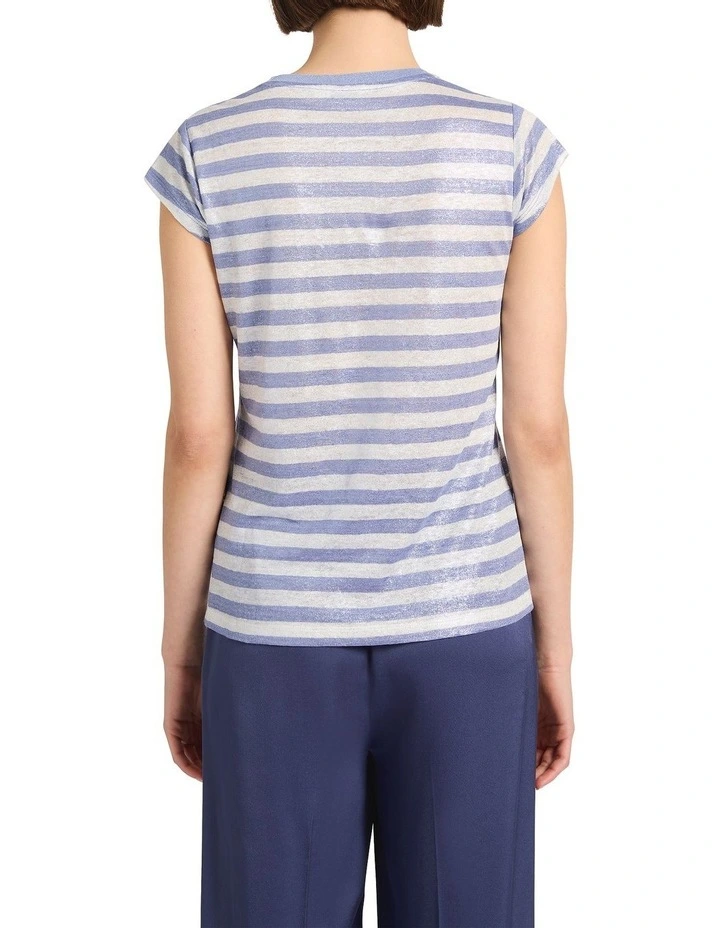 Shining Sun Foil Linen Tee in Blue Stripe image 4