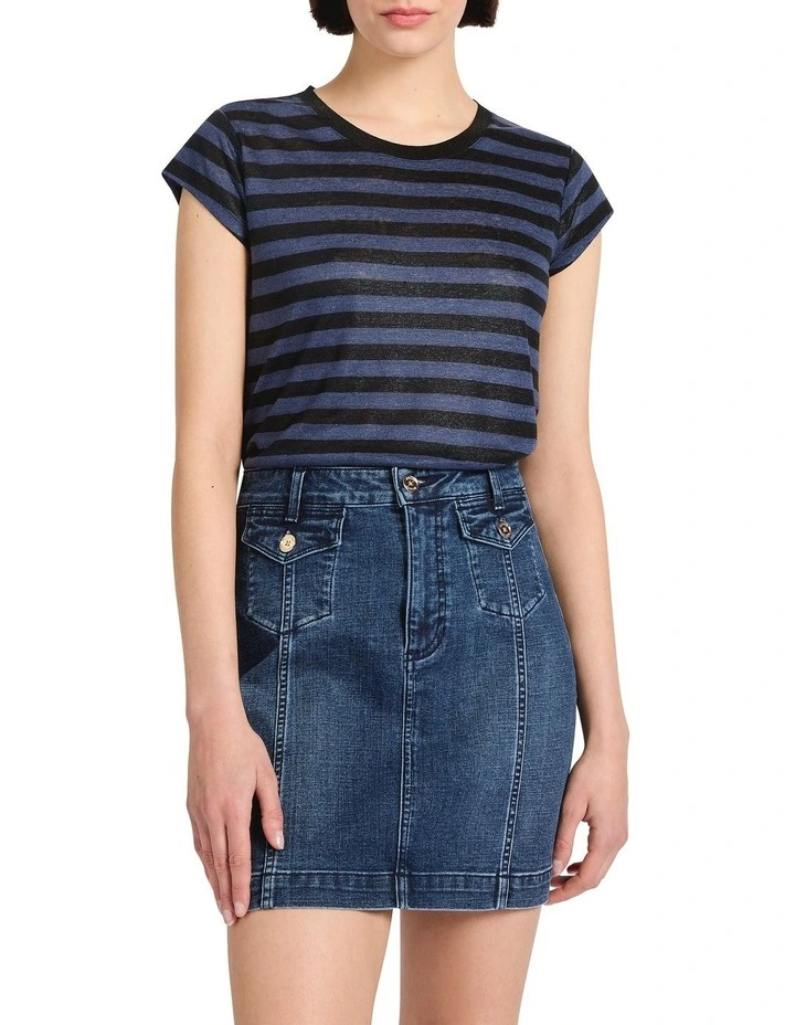 Shining Sun Foil Linen Tee in Black Stripe image 2