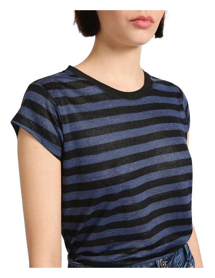 Shining Sun Foil Linen Tee in Black Stripe image 3