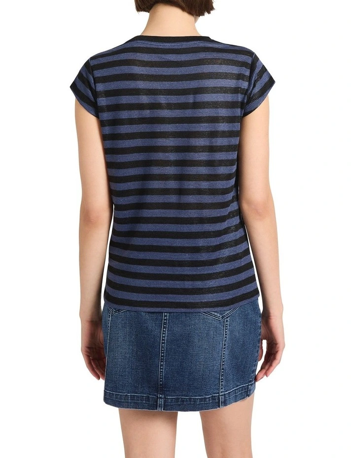 Shining Sun Foil Linen Tee in Black Stripe image 4