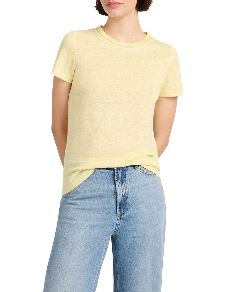 Kat Linen Crew Neck Tee in Butter image 2