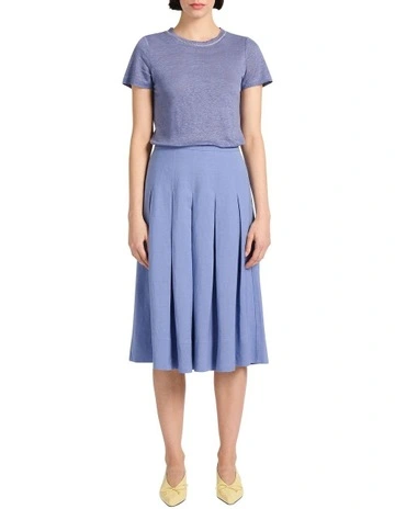 Kat Linen Crew Neck Tee in Denim Blue