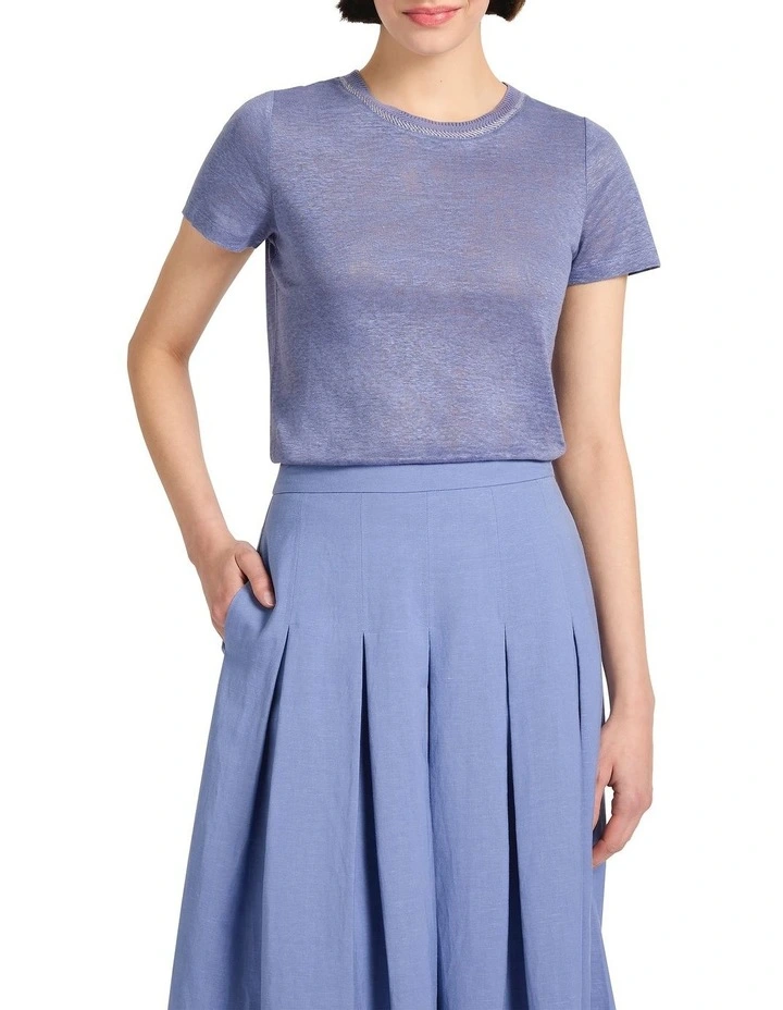 Kat Linen Crew Neck Tee in Denim Blue image 2