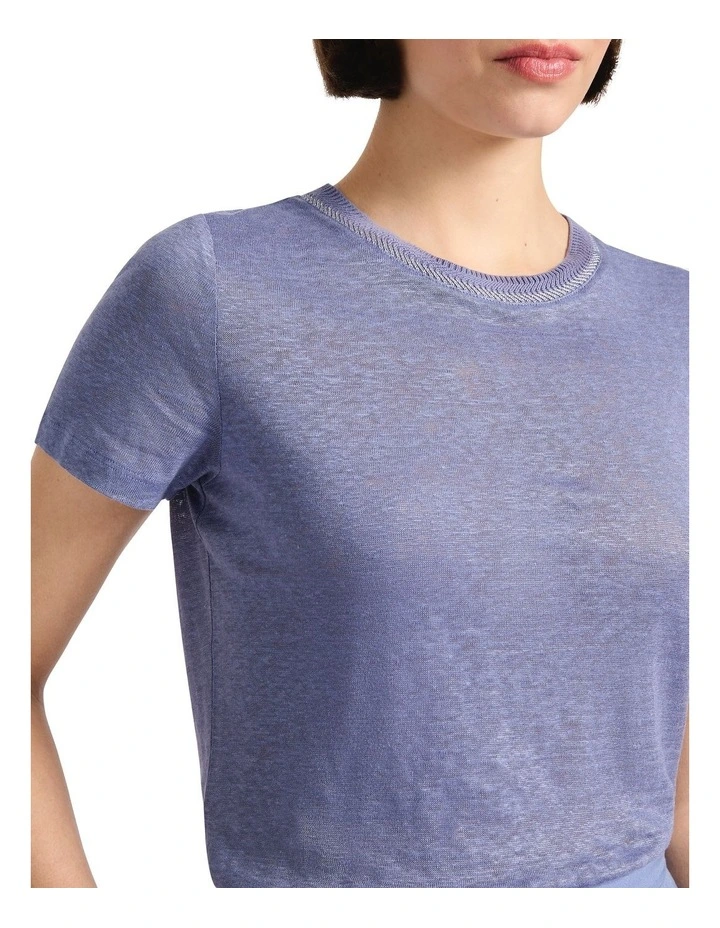 Kat Linen Crew Neck Tee in Denim Blue image 3