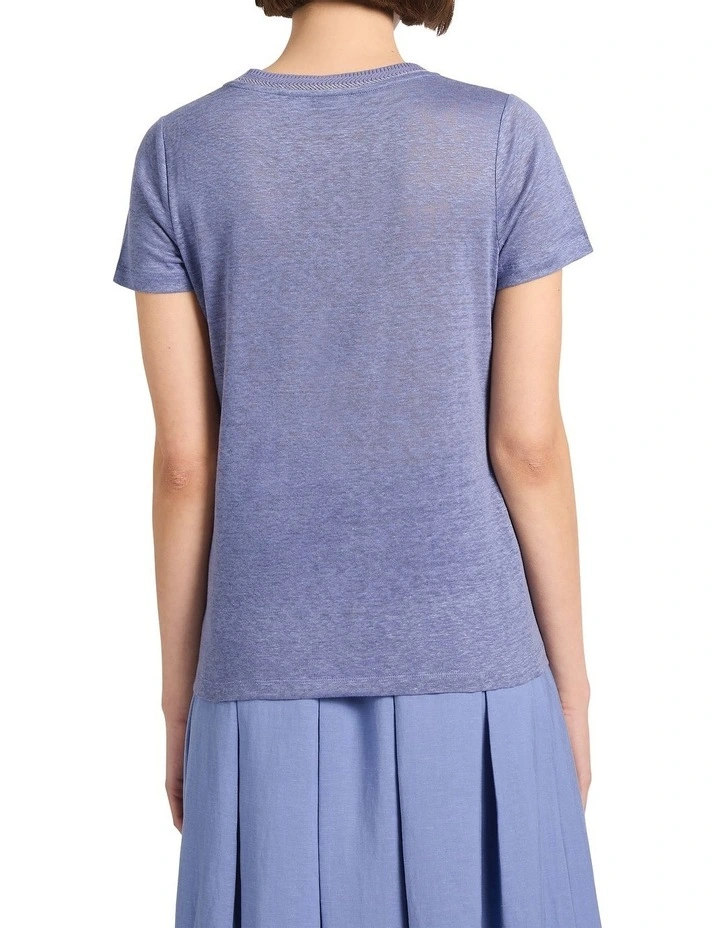 Kat Linen Crew Neck Tee in Denim Blue image 4