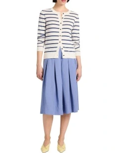 Marie Pleat Midi Skirt in Denim Blue
