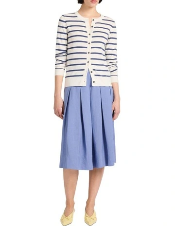 Marie Pleat Midi Skirt in Denim Blue