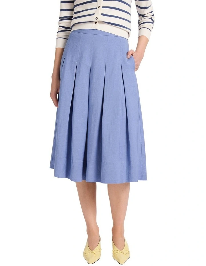 Marie Pleat Midi Skirt in Denim Blue image 2