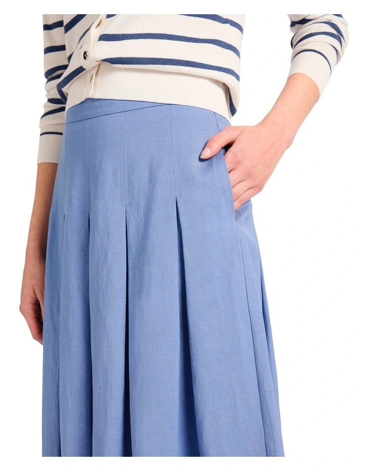 Marie Pleat Midi Skirt in Denim Blue image 3