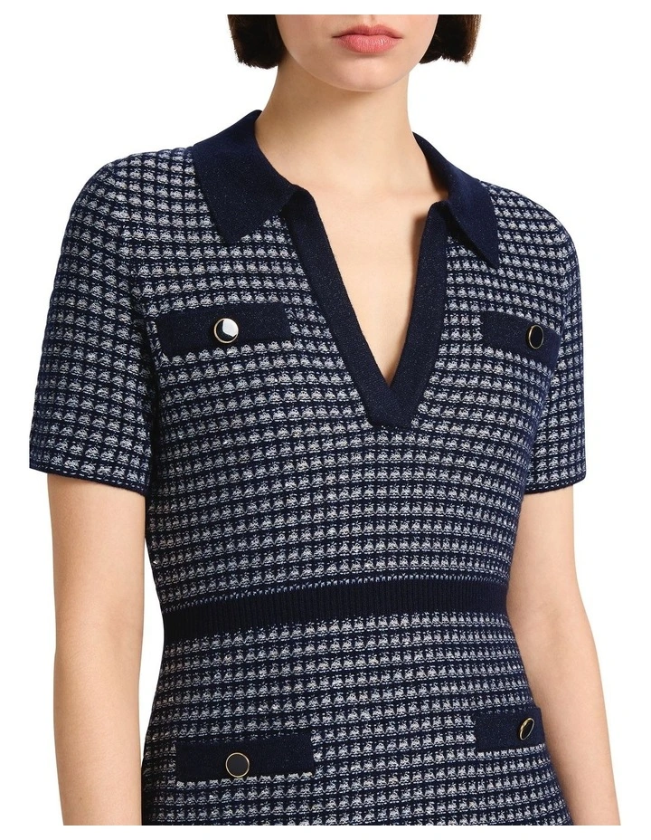 Kitty Knit Mini Dress in Navy Multi image 3