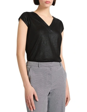 Afterglow Foil Linen Tee in Black