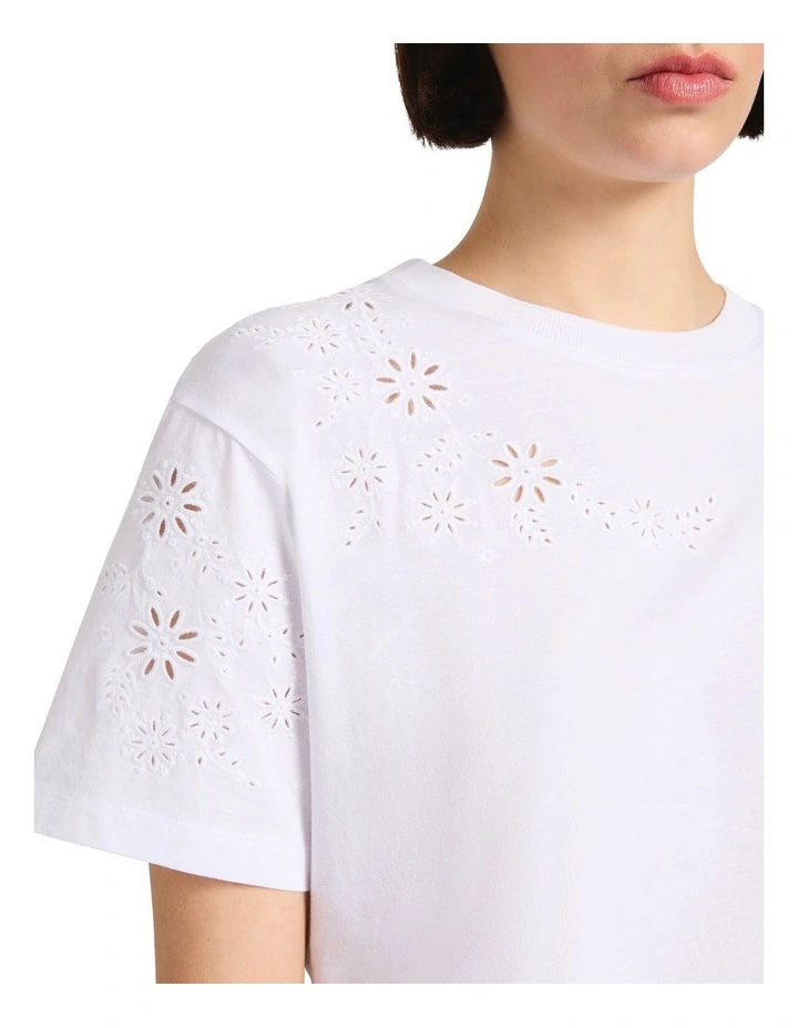 Cornelia Embroidered Tee in White image 3