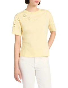 Cornelia Embroidered Tee in Butter