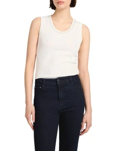 Agatha Lurex Trim Tank in White
