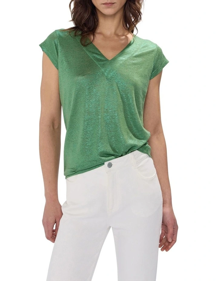 Afterglow Foil Linen Tee in Cactus Green image 1