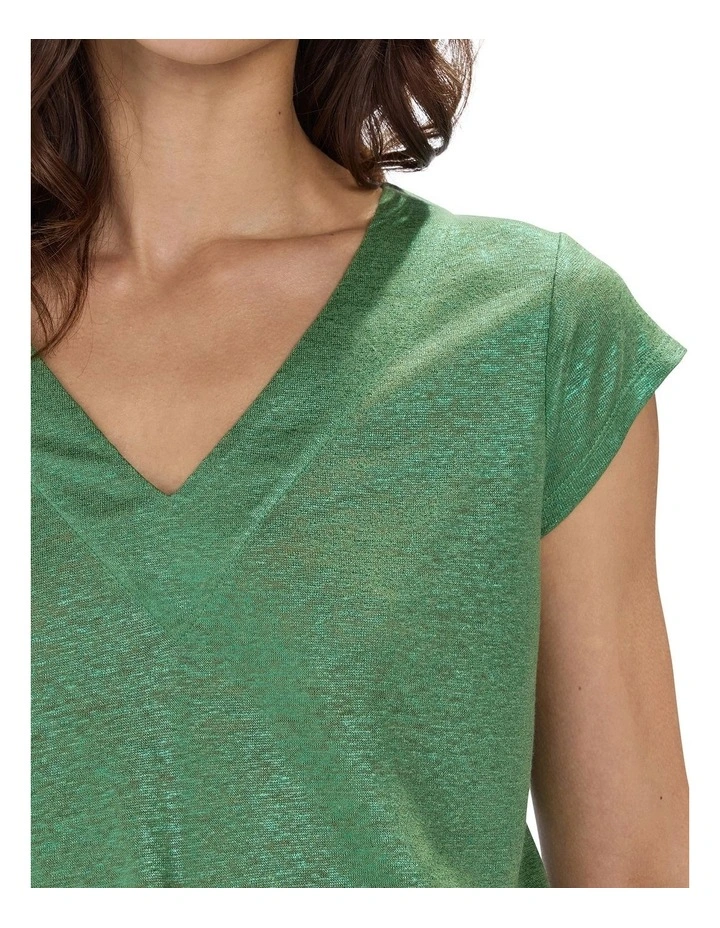 Afterglow Foil Linen Tee in Cactus Green image 3