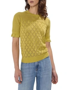 Alibi Pointelle Cotton Knit in Citrine Yellow