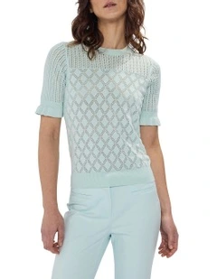 Alibi Pointelle Cotton Knit in Sea Spray