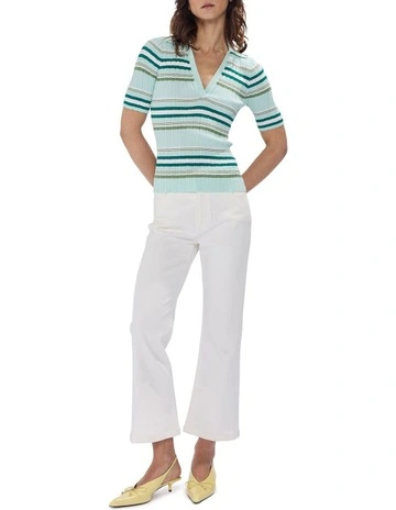 The Lost Line Knit Polo in Green Stripe