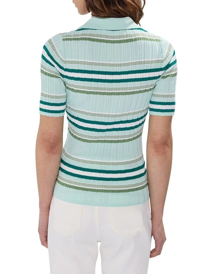 The Lost Line Knit Polo in Green Stripe image 4