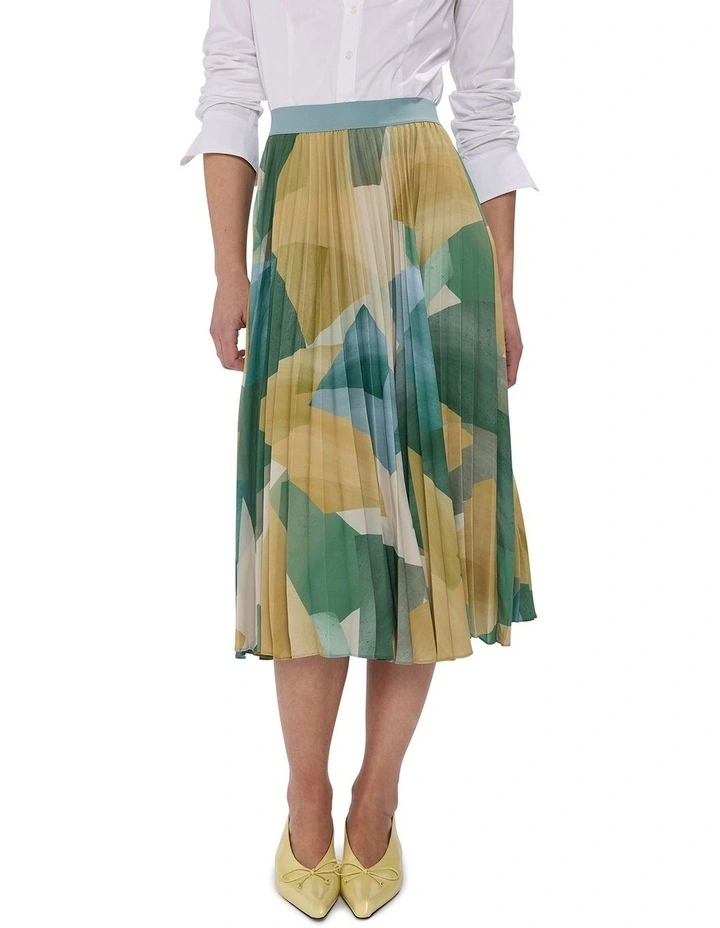 The Angle Express Pleat Skirt in Green Multi image 2
