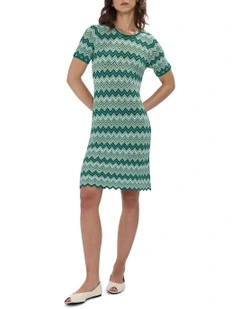 River Chevron Knit Dress in Green Multi