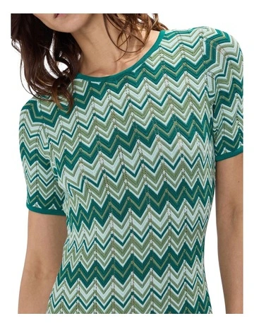 River Chevron Knit Dress in Green Multi