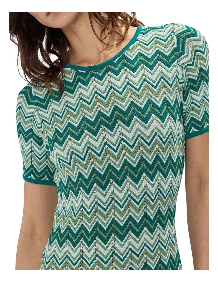 River Chevron Knit Dress in Green Multi image 2